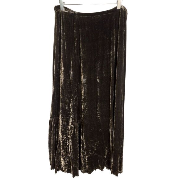 J. Jill Womens Green Velvet Maxi Skirt S Silk Blend Ruffle Whimsigoth Gypsy Whim